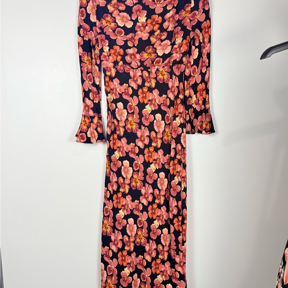Reformation Black Midi Curtis Dress with Pink Floral Print - Picture 4 of 4